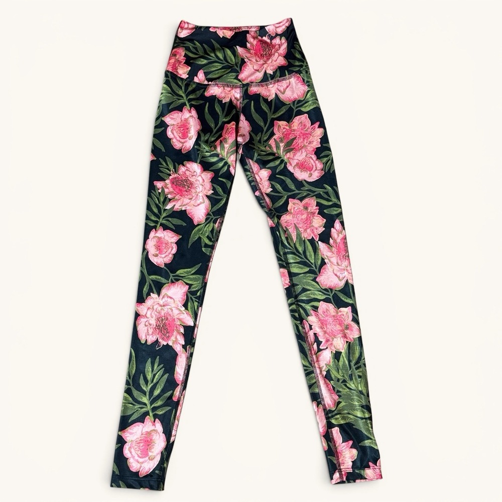 Beyond Yoga Floral Leggings XS High Waisted Pink Peony Botanical Gym Athleisure